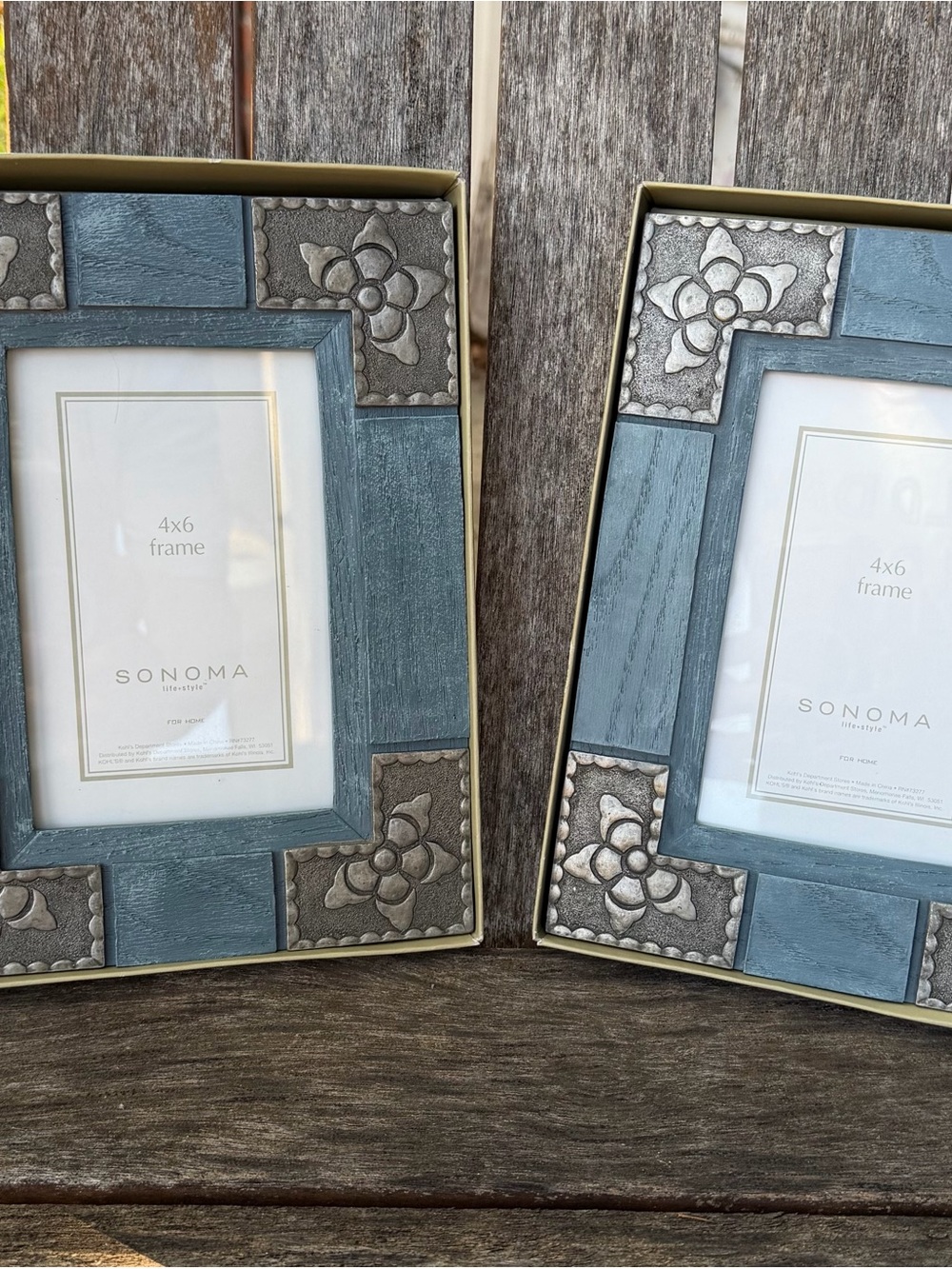 SONOMA Blue Decorative Pair of Picture Frames with Silver Accents
